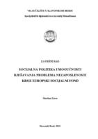 Socijalna politika i mogućnosti rješavanja problema nezaposlenosti kroz Europski socijalni fond